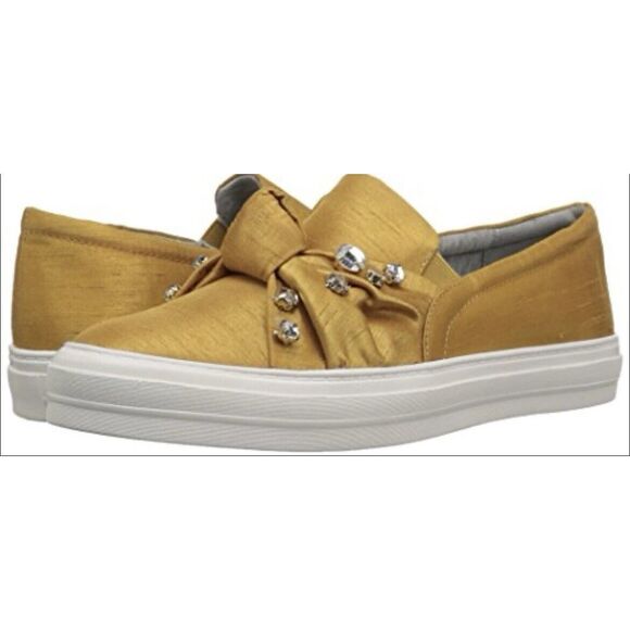 Nine West Orenda Fabric Embellished Slip On Sneakers - Size 8.5 - Mustard Yellow - Picture 1 of 11